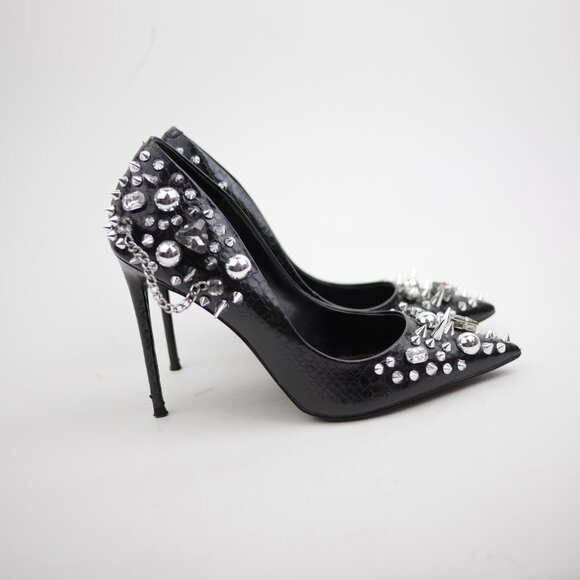 STEVE MADDEN Women's 10 Black stiletto high heels closed toe pump silver studded - Picture 4 of 13
